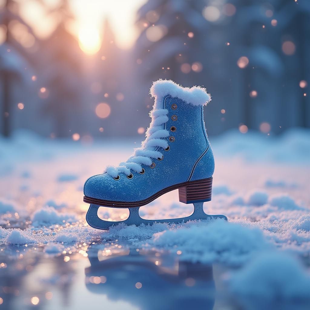 Ice Skate on Frozen Ice in Winter Wonderland