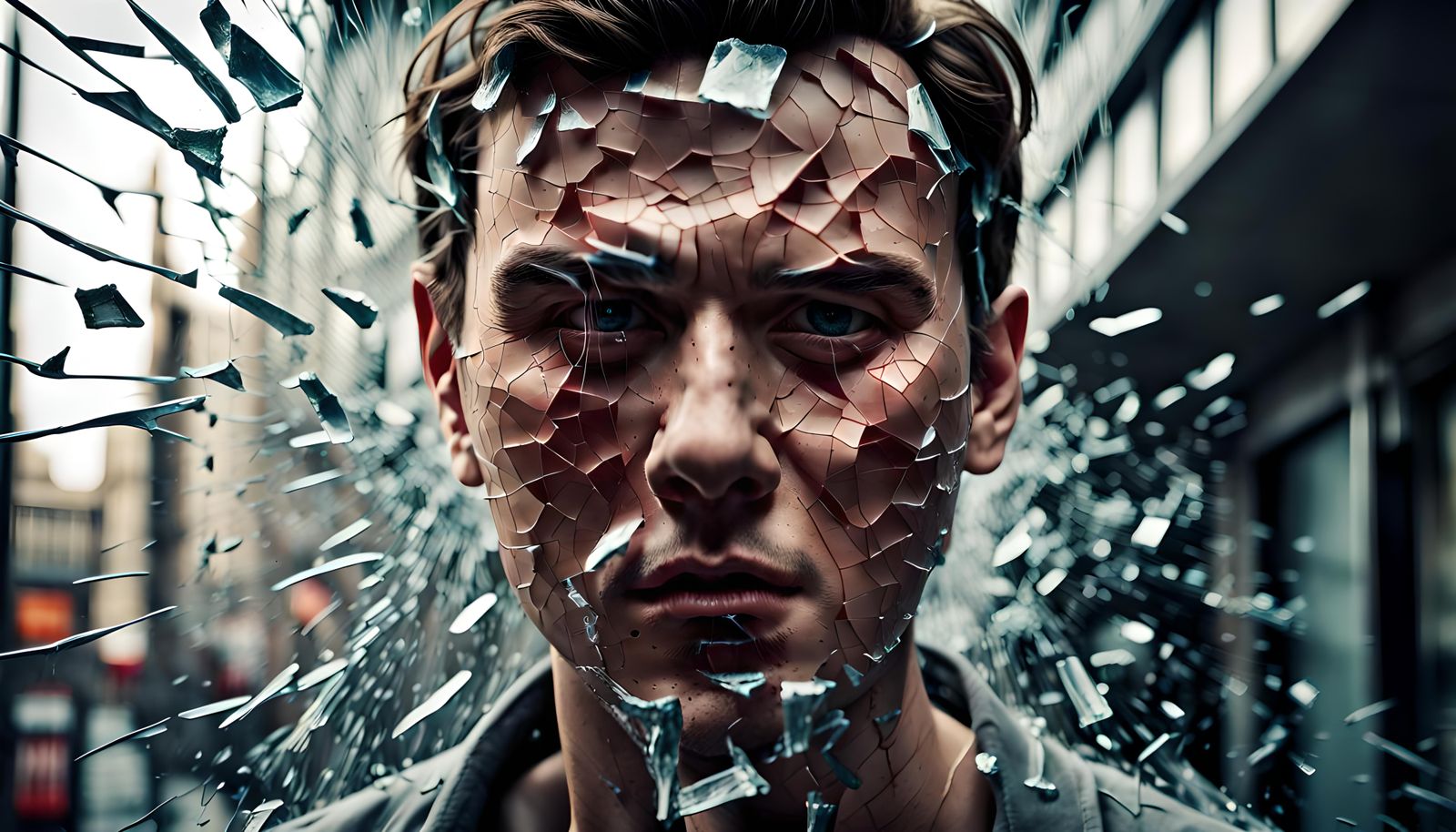 Shattered Face: A Photorealistic Portrait of Impact