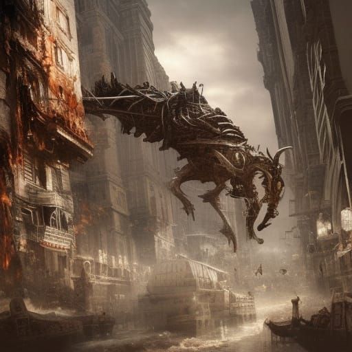 Dramatic Scene of Epic Violence in Digital Art