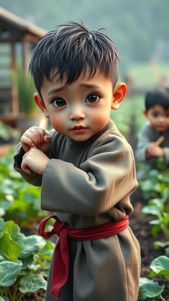 Tang Dynasty Children Tend Garden in 3D Anime Art