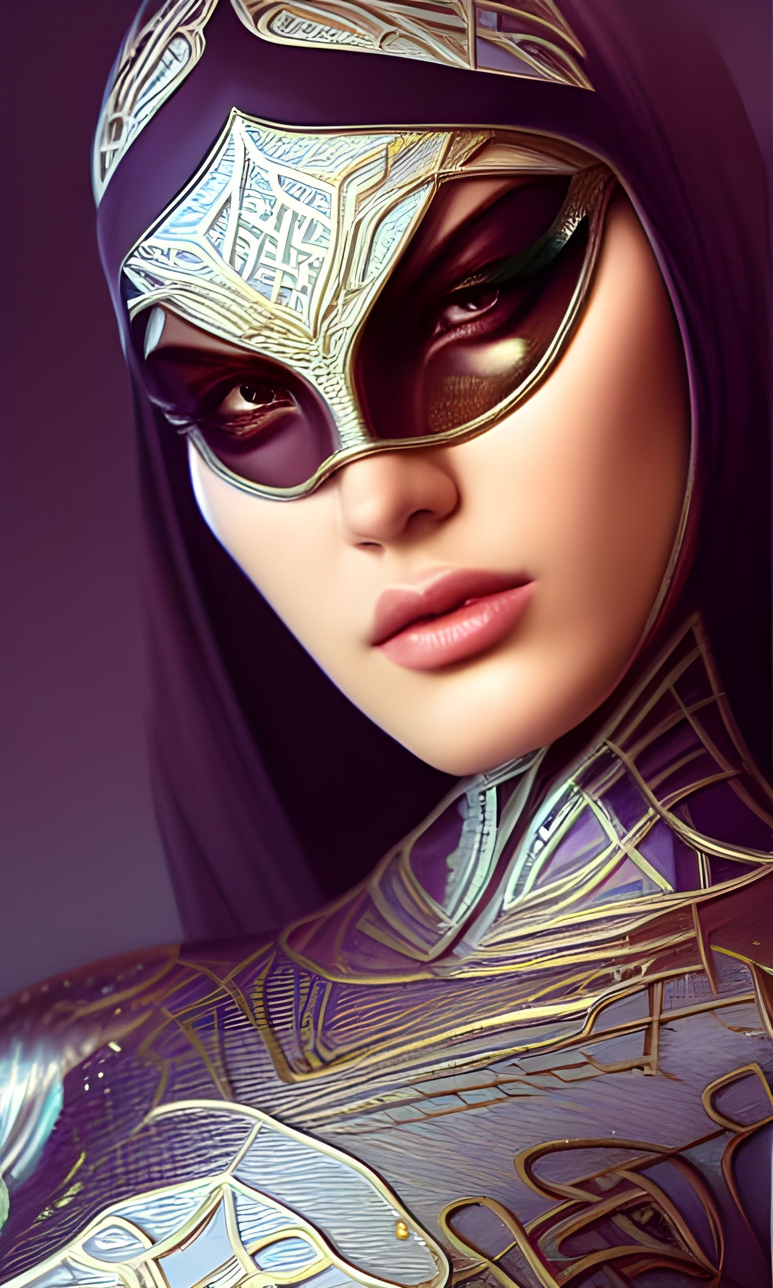 Beautiful Superheroine in Iridescent Suit: Digital Portrait