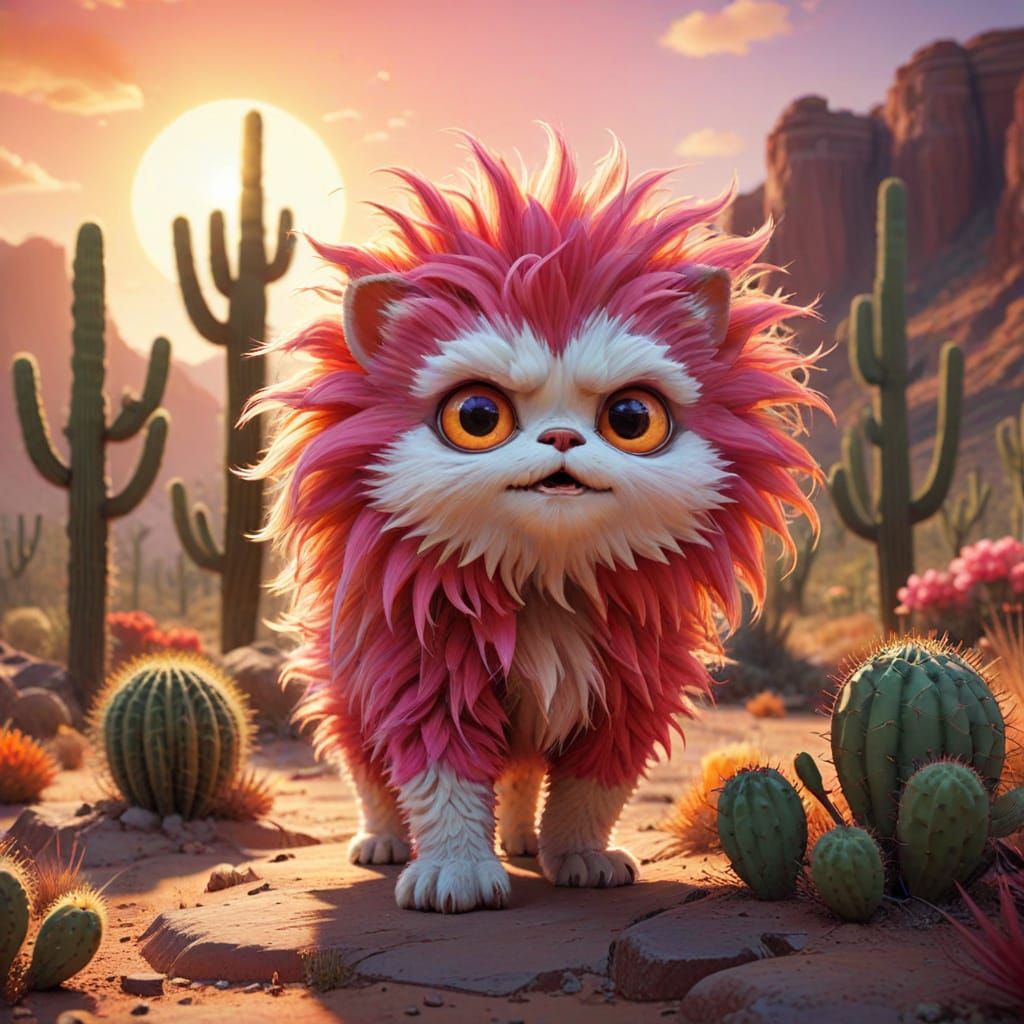 Vibrant Cartoon Creature Soars in Desert Heat