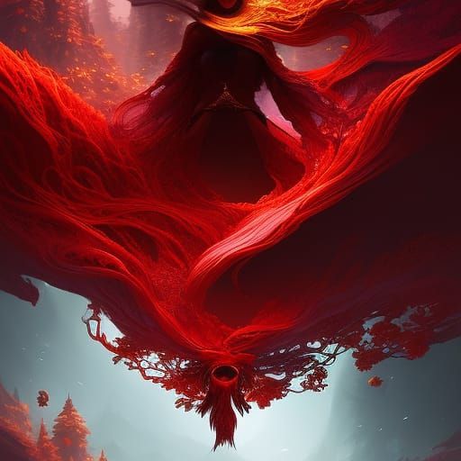 Little Red Riding Hood and Wolf Portrait in Red Hues