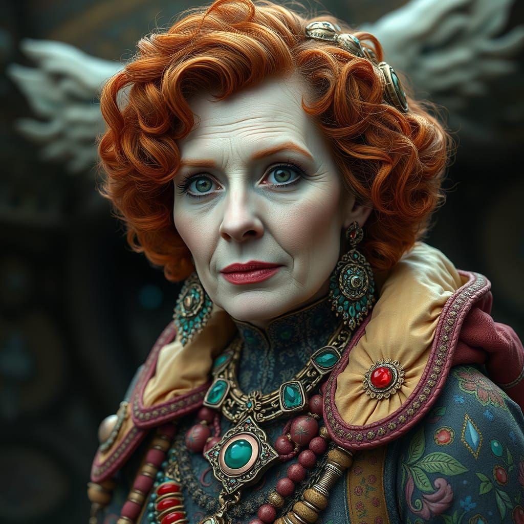 Redhead Woman with Curls in Detailed Matte Painting Style