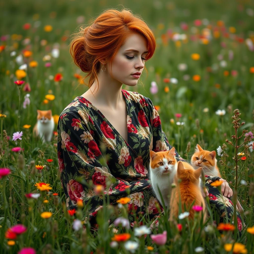 Woman in Vibrant Spring Florals Contemplating Nature