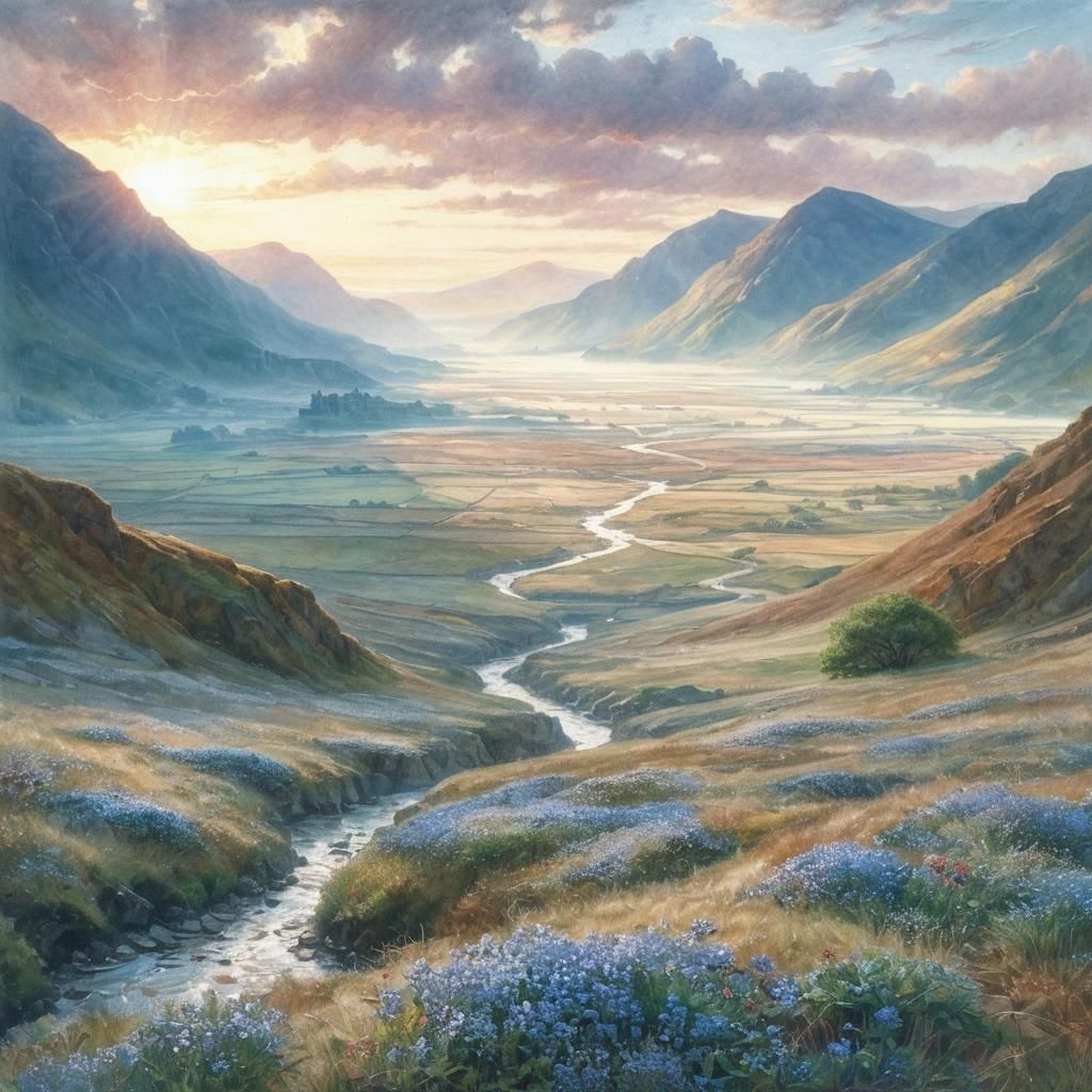 Heroic Man in Mystical Landscape, Alan Lee Style