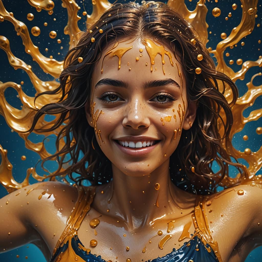 Golden Girl: A Submerged Portrait in Oil Paint Style