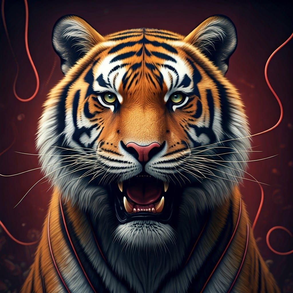 String Tiger in Dreamlike Matte Painting Style