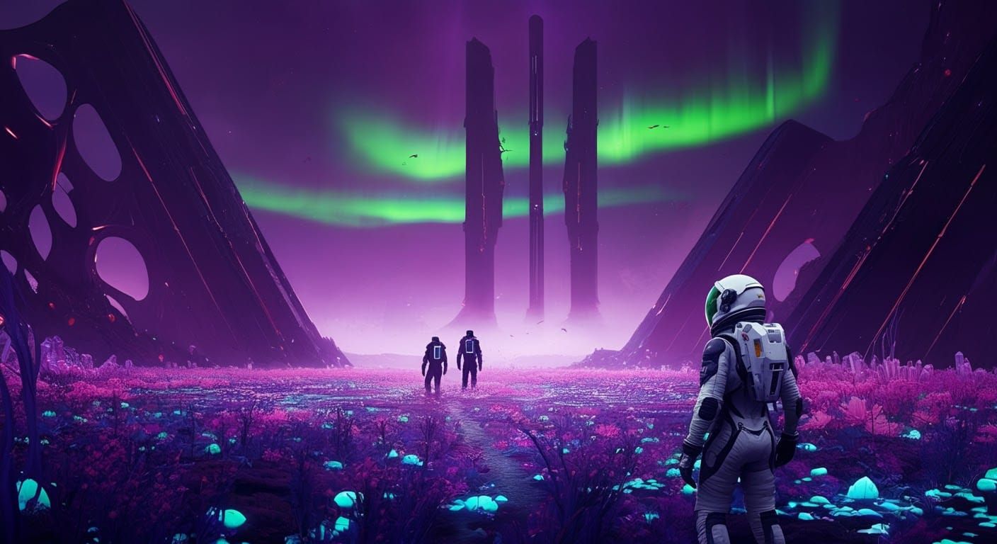 Spacesuit Explorer on Alien World in Futuristic Style