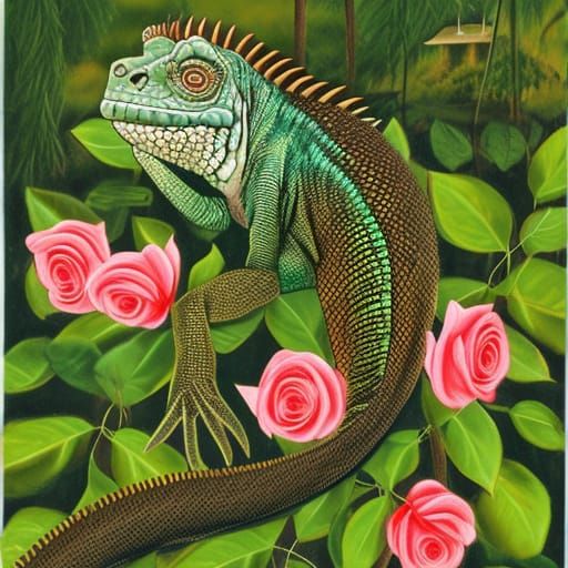 Roses and Iguanas at Dawn