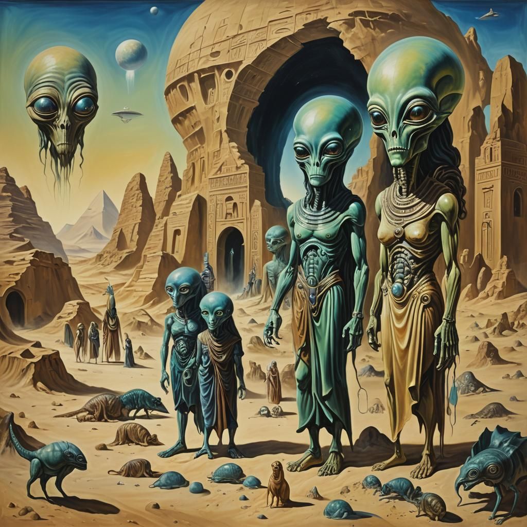 Surreal Alien Visitors in Ancient Egypt, Dali Style