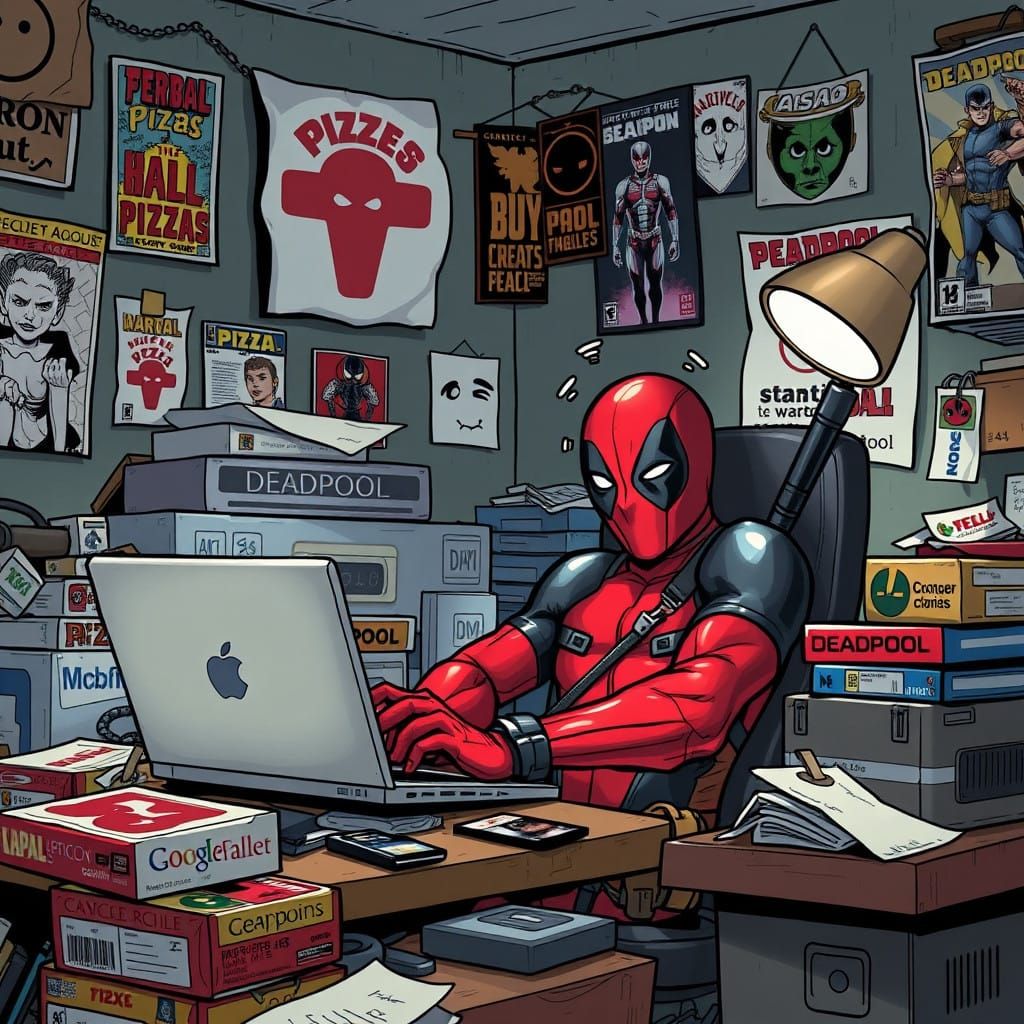 Deadpool in a Gritty, Humorous Illustration