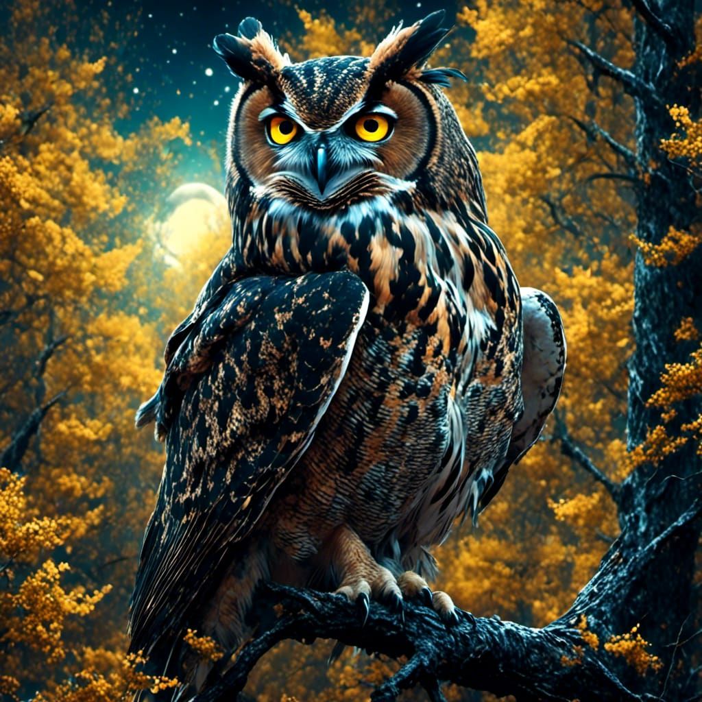 Great Horned Owl in Moonlight, 8K