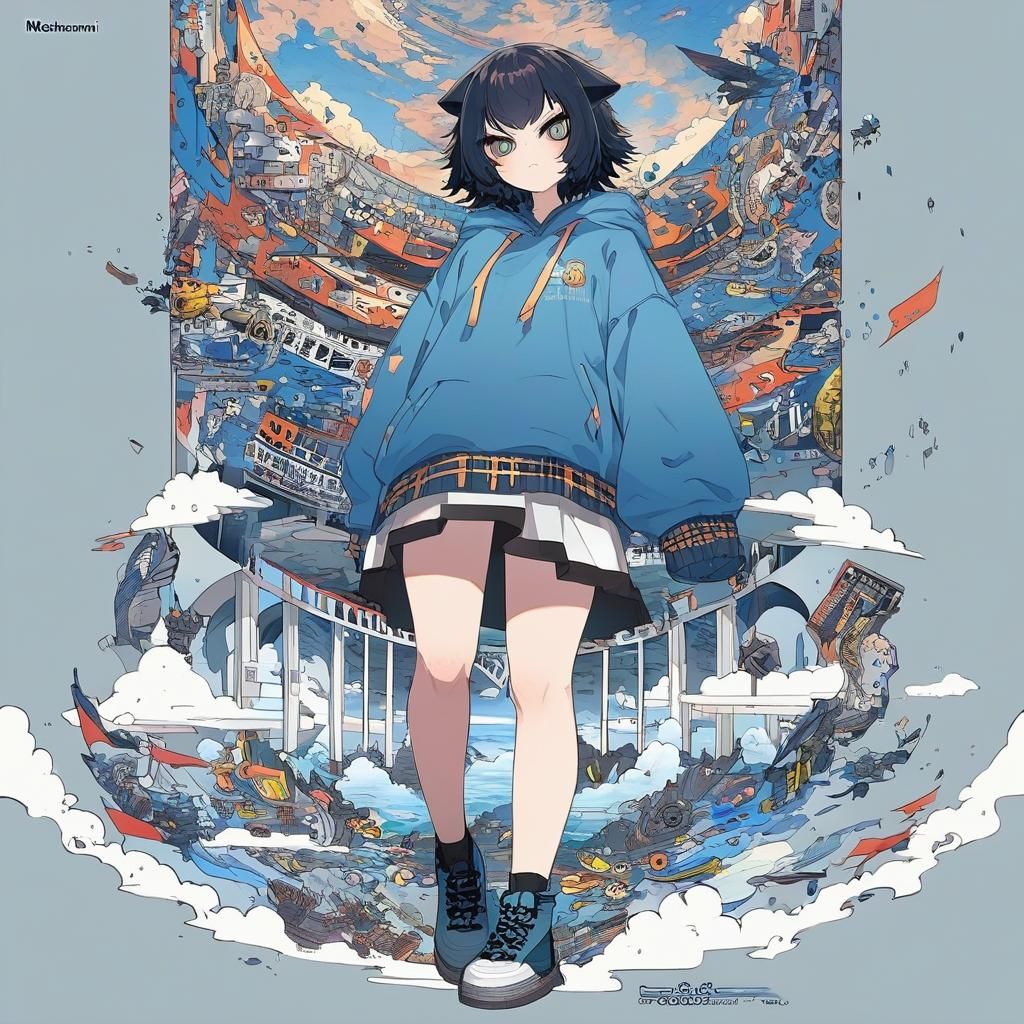 Anime Nekomimi High Schooler in Hoodie