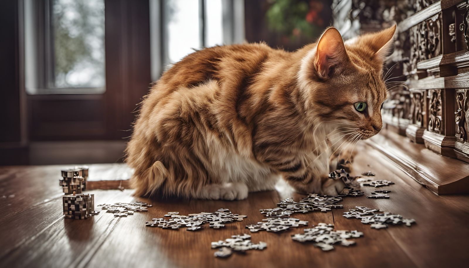 Hyperrealistic Cat Solves a Puzzle