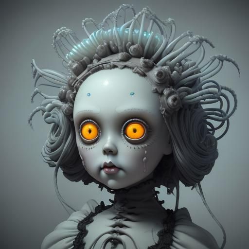 Creepy Doll Close-up: Surreal Pop Art Illustration