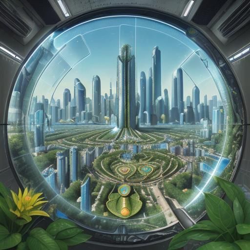 Utopian Futuristic City in Oil Painting Style