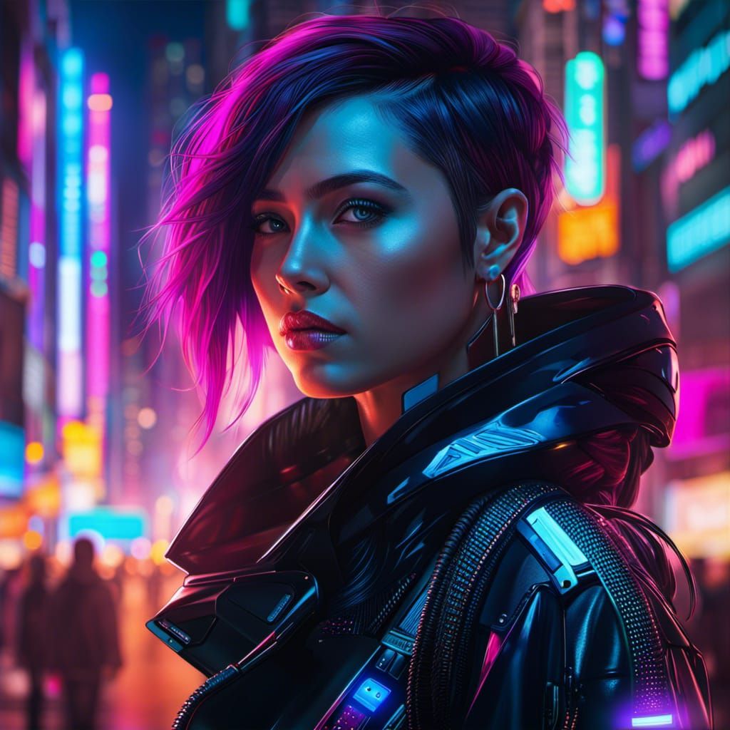 Cyberpunk Woman Portrait in City at Night