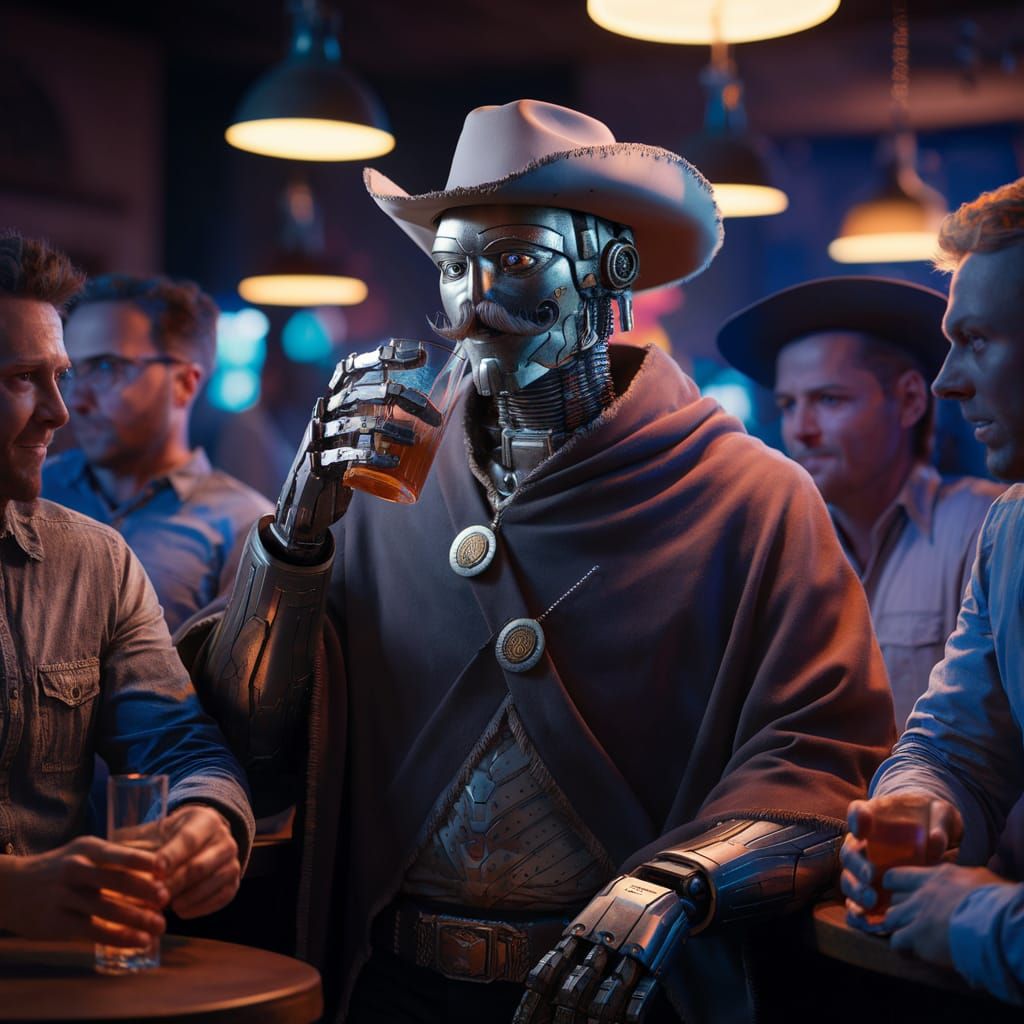 Futuristic Cowboy Robot Blends in at Bar