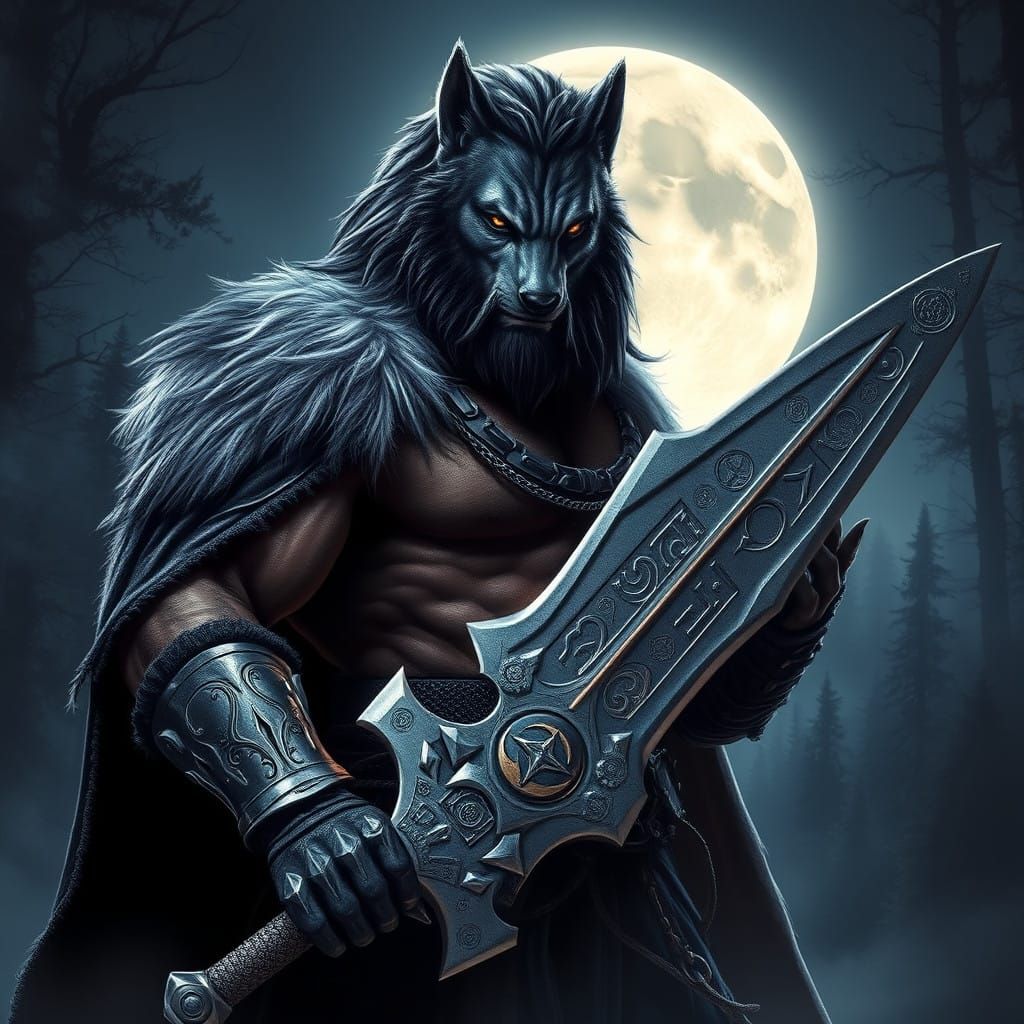 Moonlit Werewolf Lord in a Misty Forest