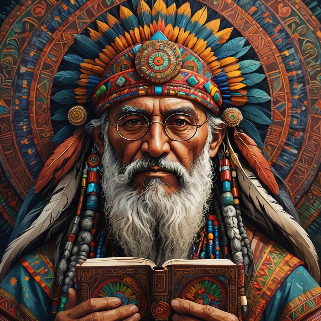 Paulo Freire Portrait with Indigenous Tribal Art