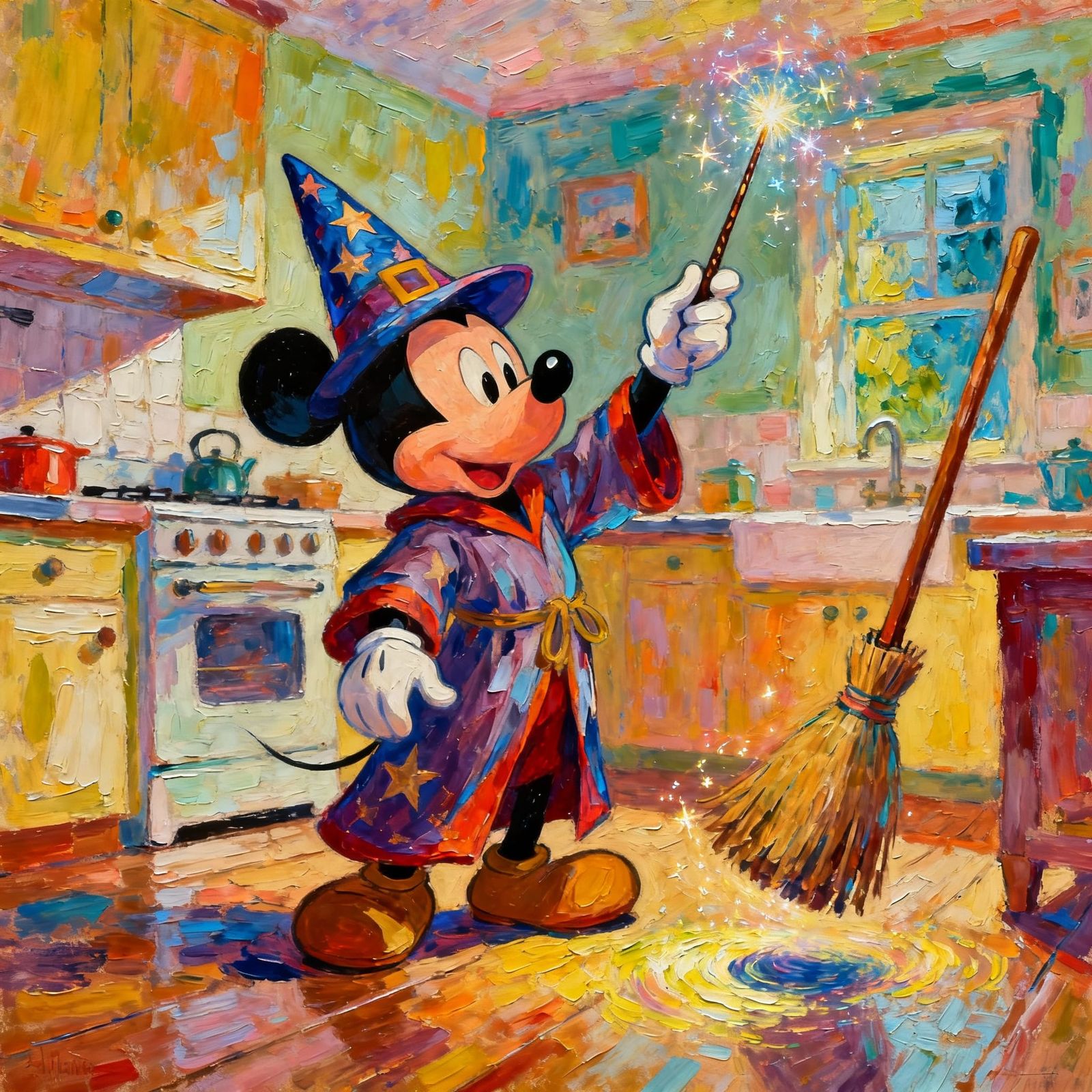 Mickey Mouse Magically Cleans Kitchen in Disney Cartoon Styl...