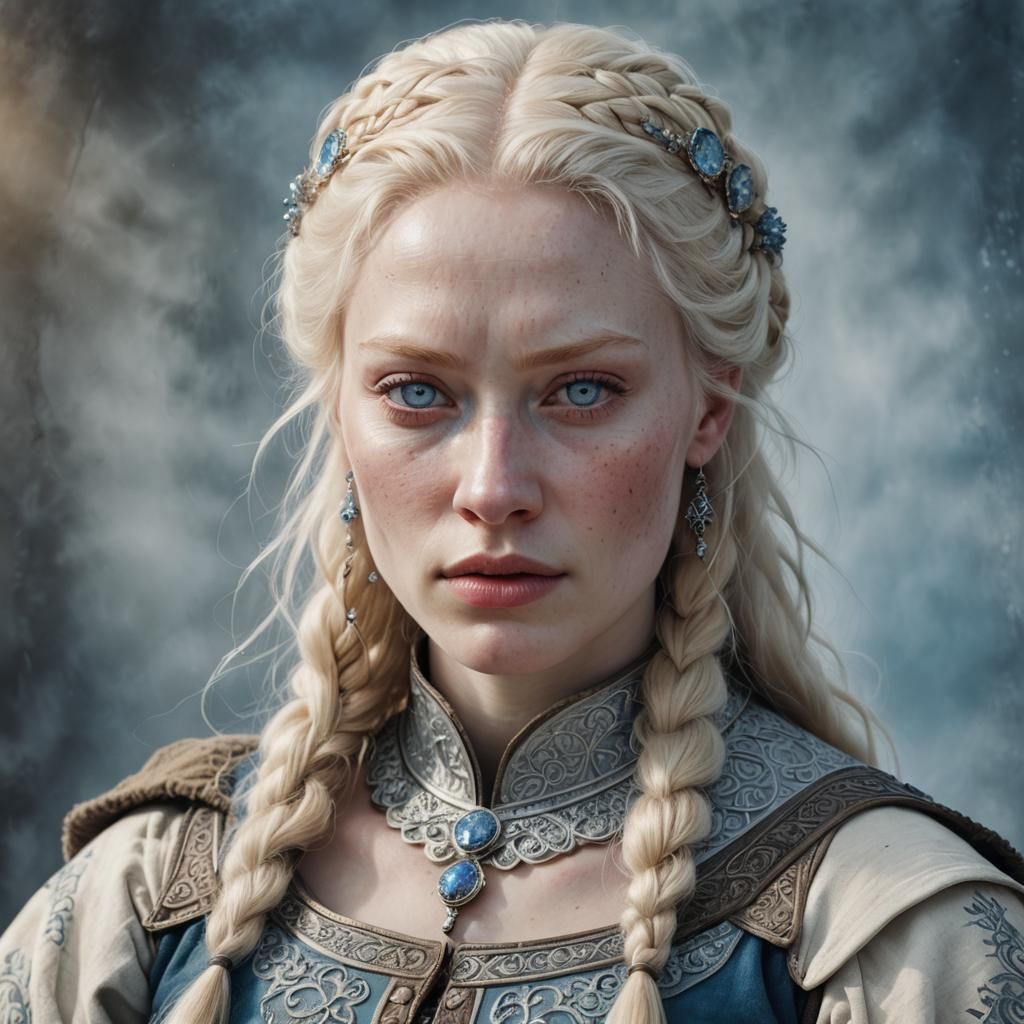 Beautiful Albino Woman in Finnish Medieval Attire