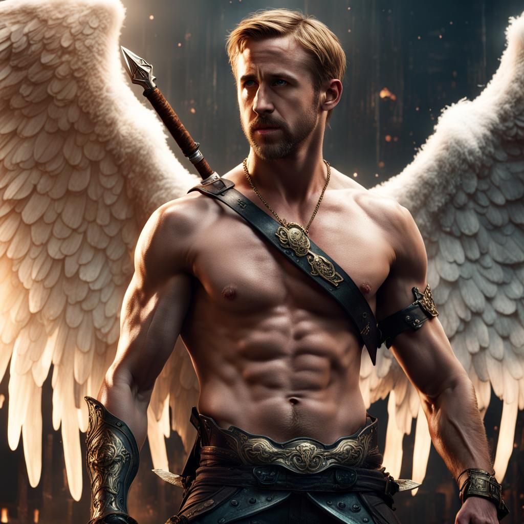 Angel with Six Pack and Sword: Fantasy Concept Art