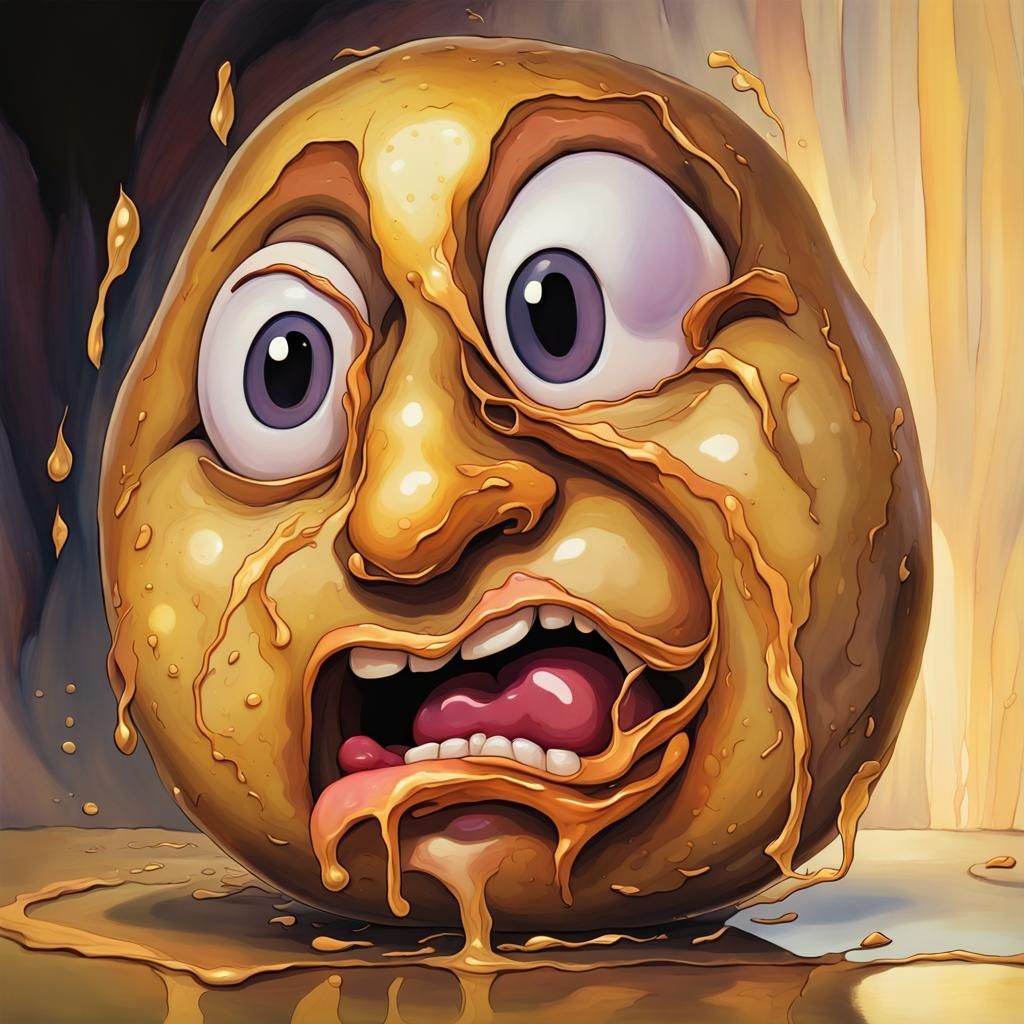 Cartoon Potato Face in Anguish: A Digital Painting