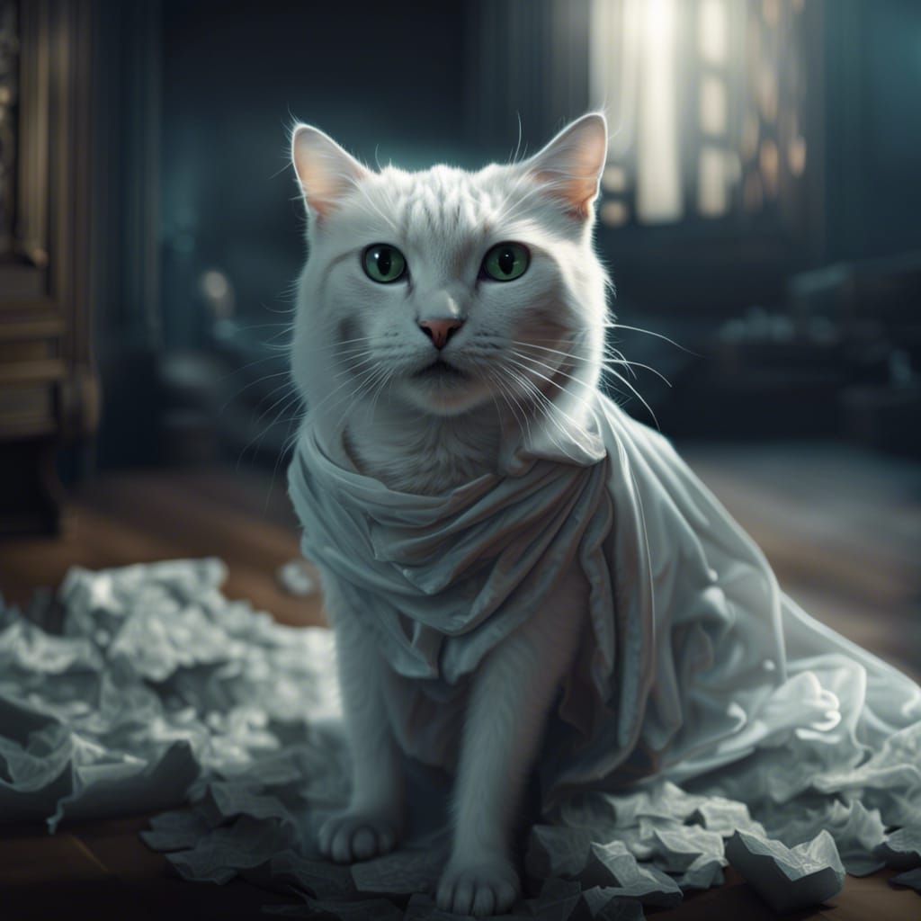 Cat in Ghost Costume: Digital Matte Painting