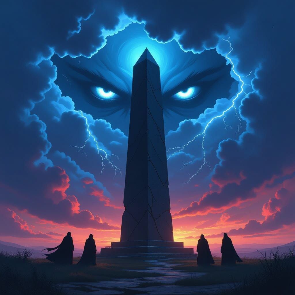Ancient God Obelisk in Stormy Skies