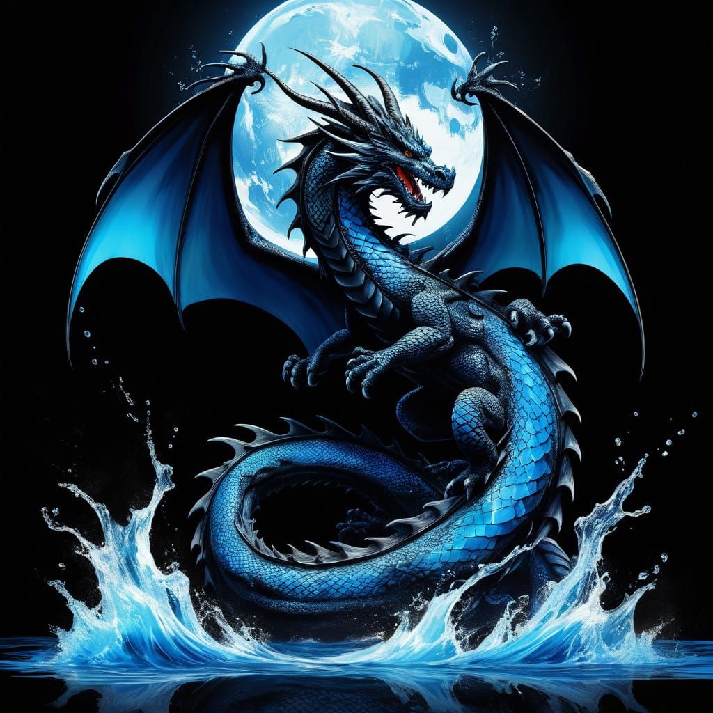 Cyberpunk-Inspired Blue Dragon Soars