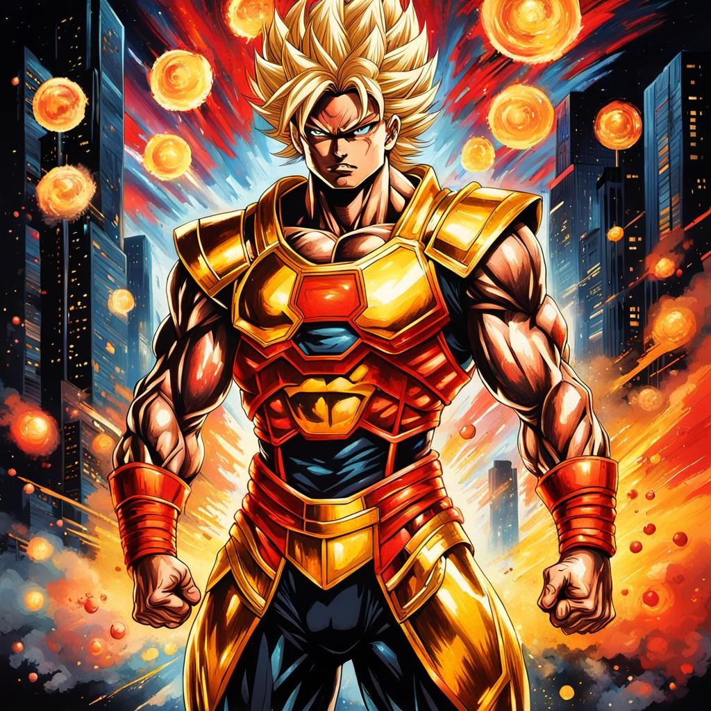 Super Saiyan Woman Bodybuilder in 80s Anime Style