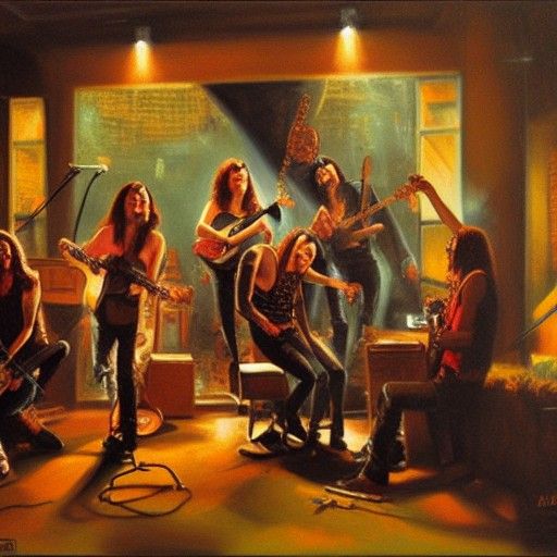 KISS Band Rocks Outer Space: Oil Painting Style