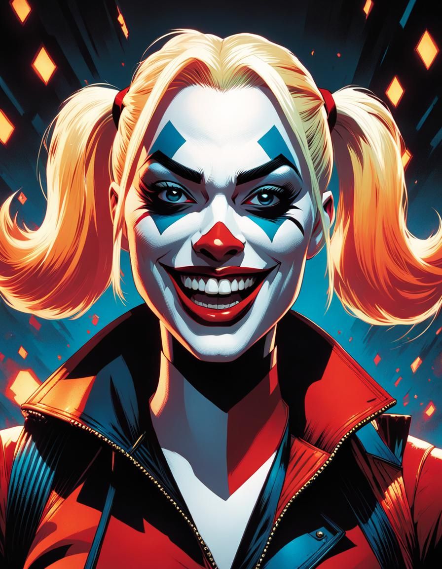 Harley Quinn Portrait with Explosive Comic Art