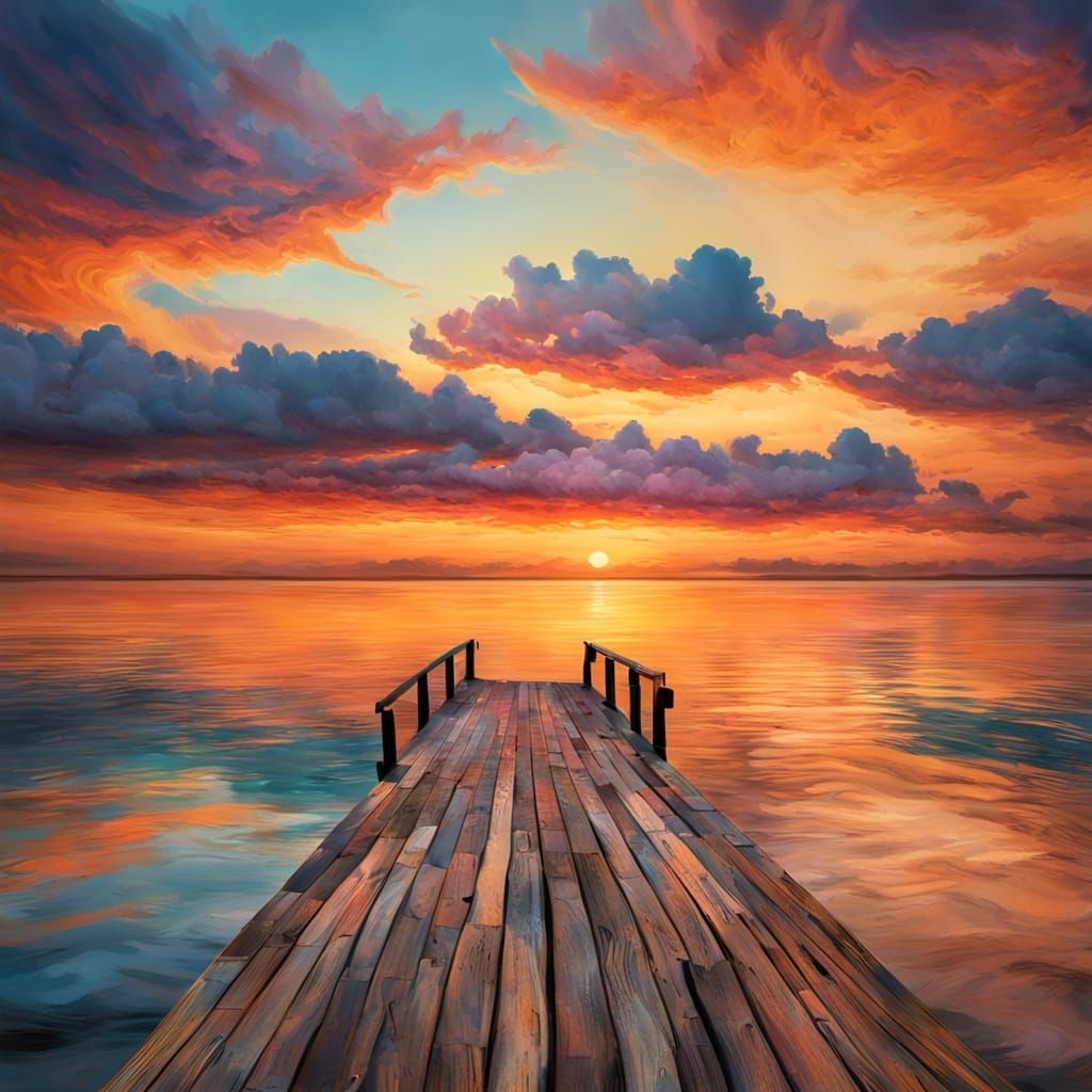 Expressionist Sunset Over the Sea