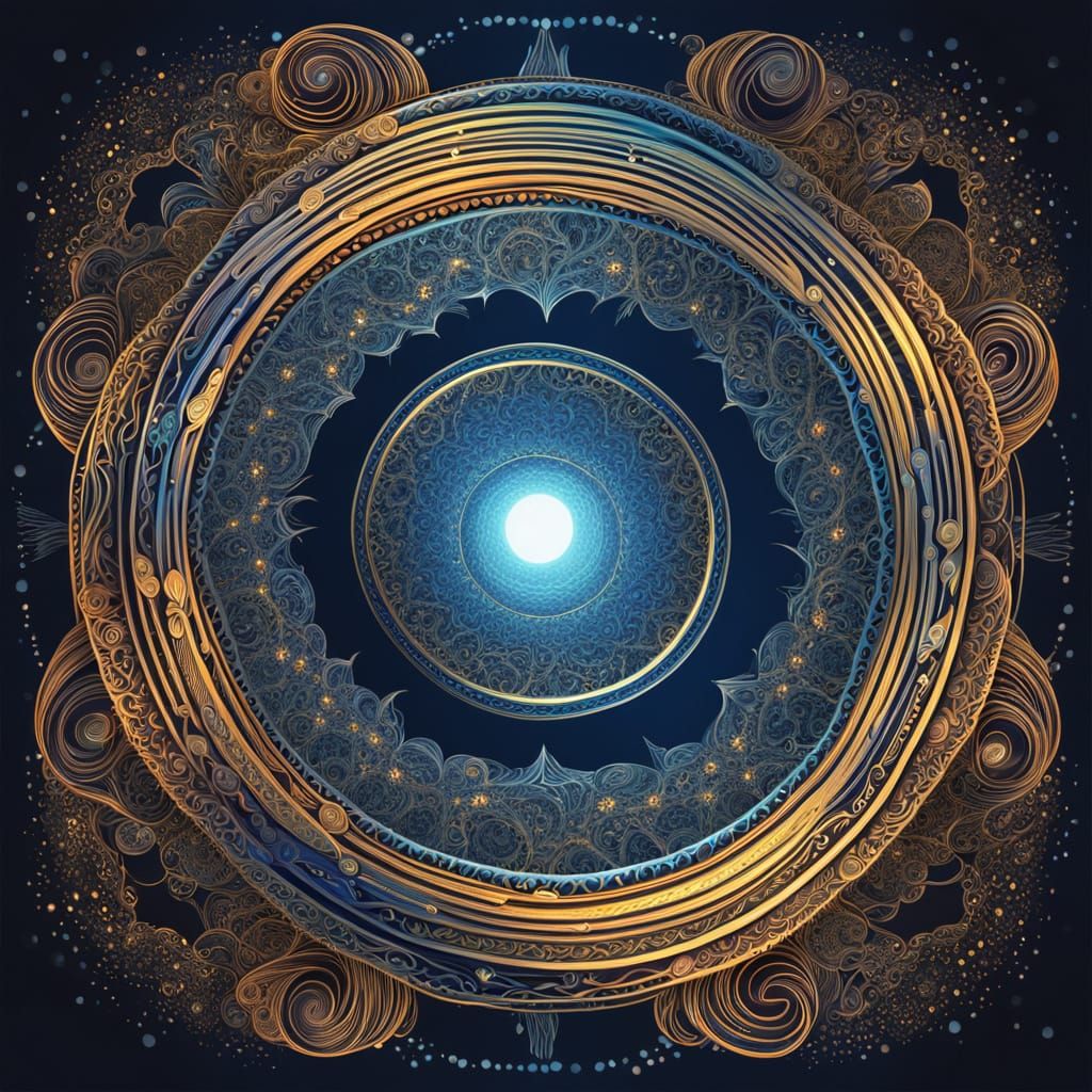 Golden Moon Fractal Art with Zentangle Patterns