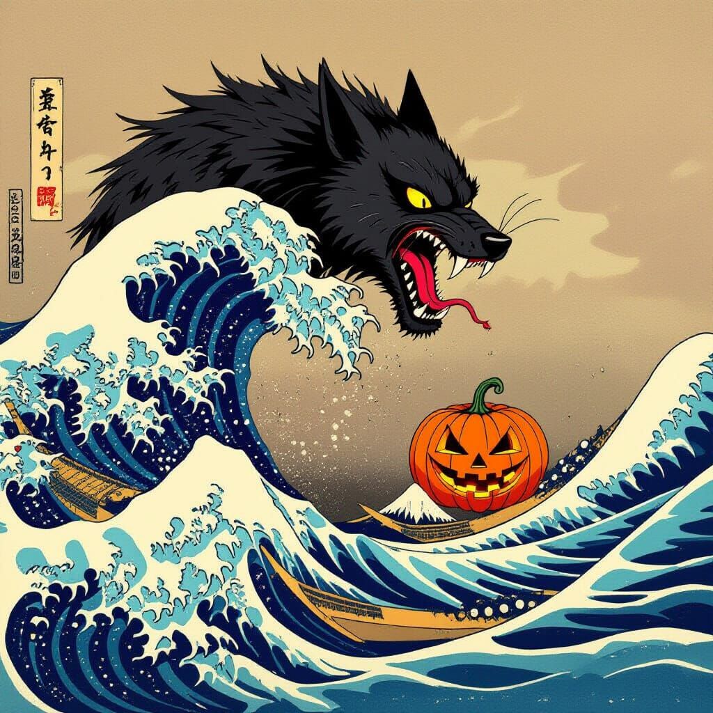 Mythical Cerberus Emerging from a Yawning Ocean Abyss