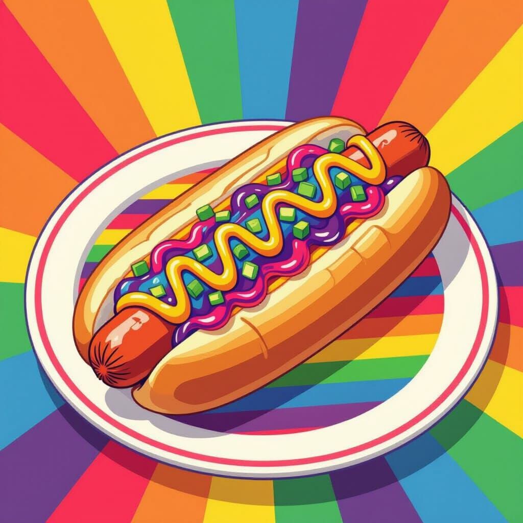 Rainbow Hotdog with Pride Flag Design in Digital Art Style