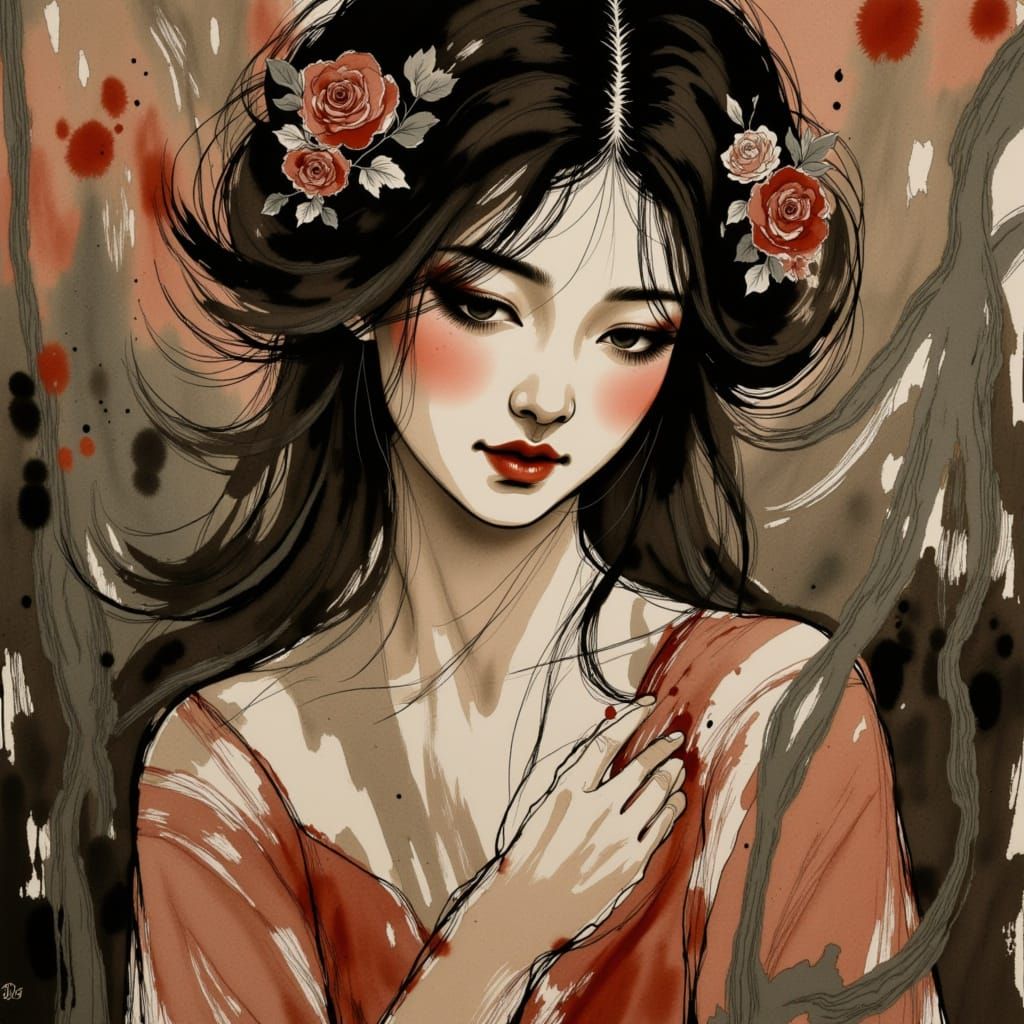 Divine Princess with Art Nouveau Headdress in Klimt Style