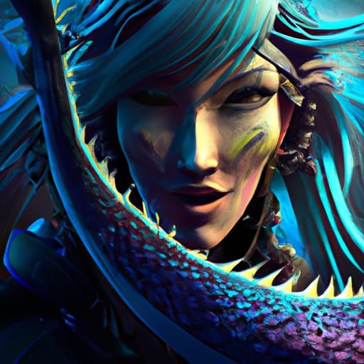 Woman and Dragon Portrait in Hyperdetailed Style