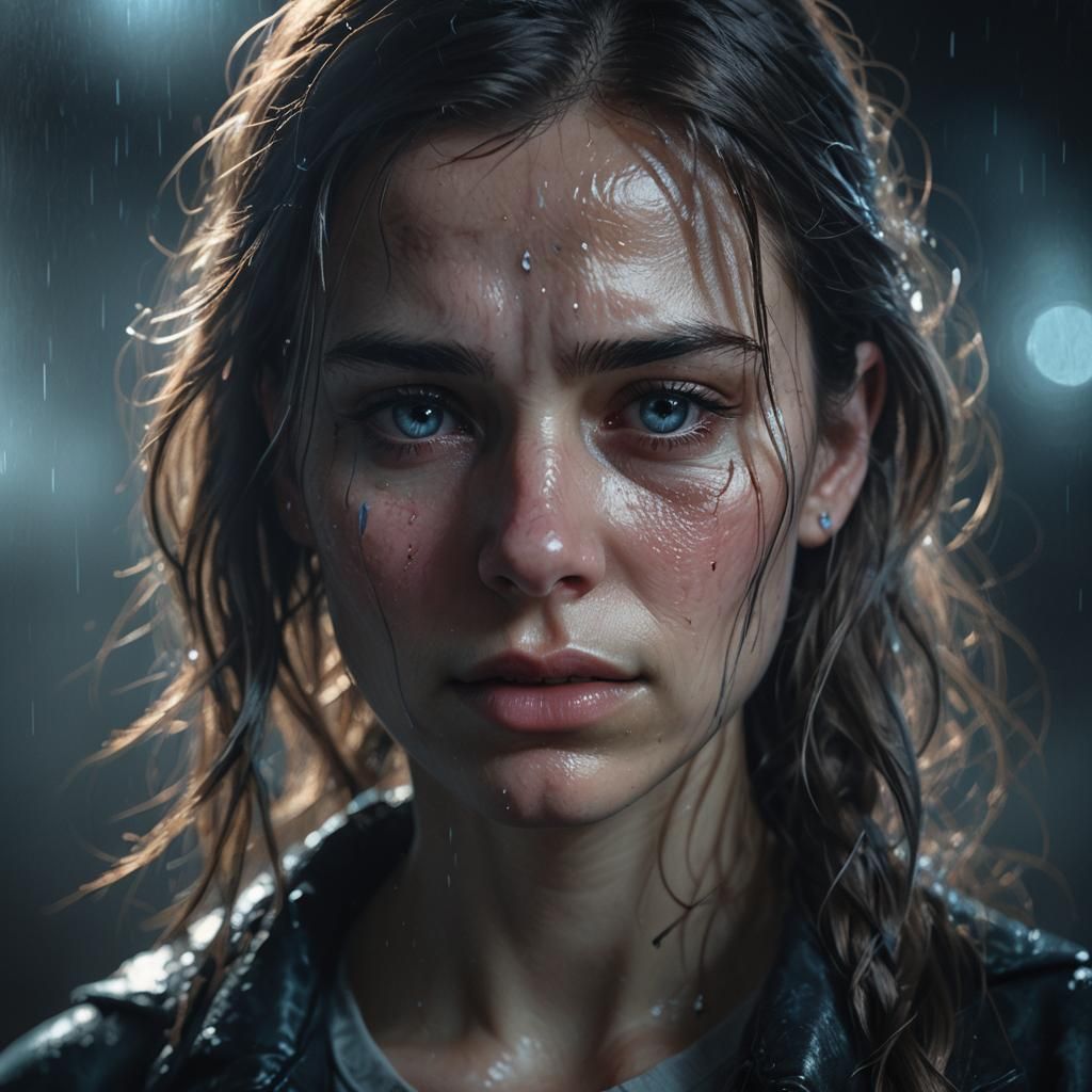 Sorrowful Girl Portrait in Dark, Moody Lighting