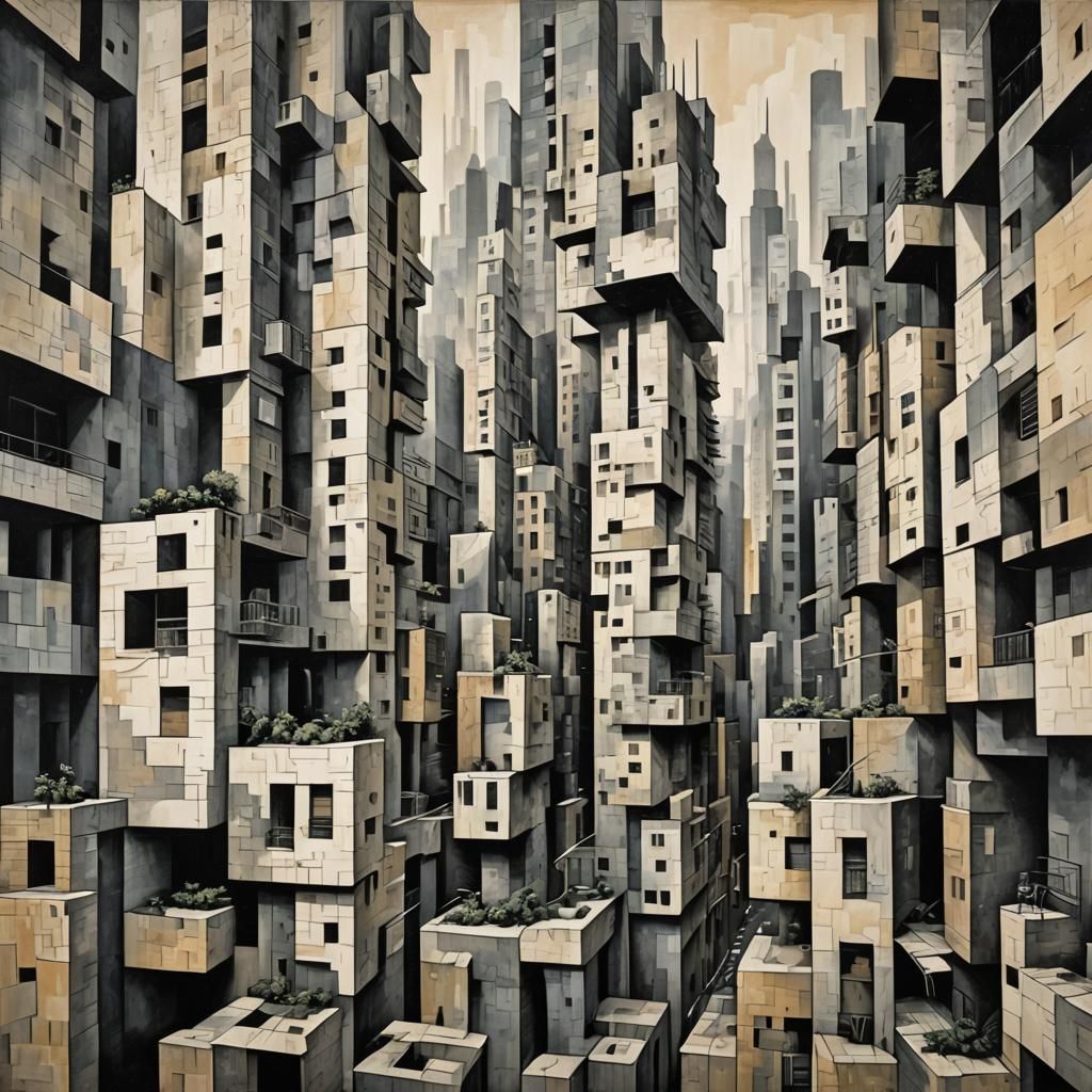 Geometric Urban Landscape in Cubist Style