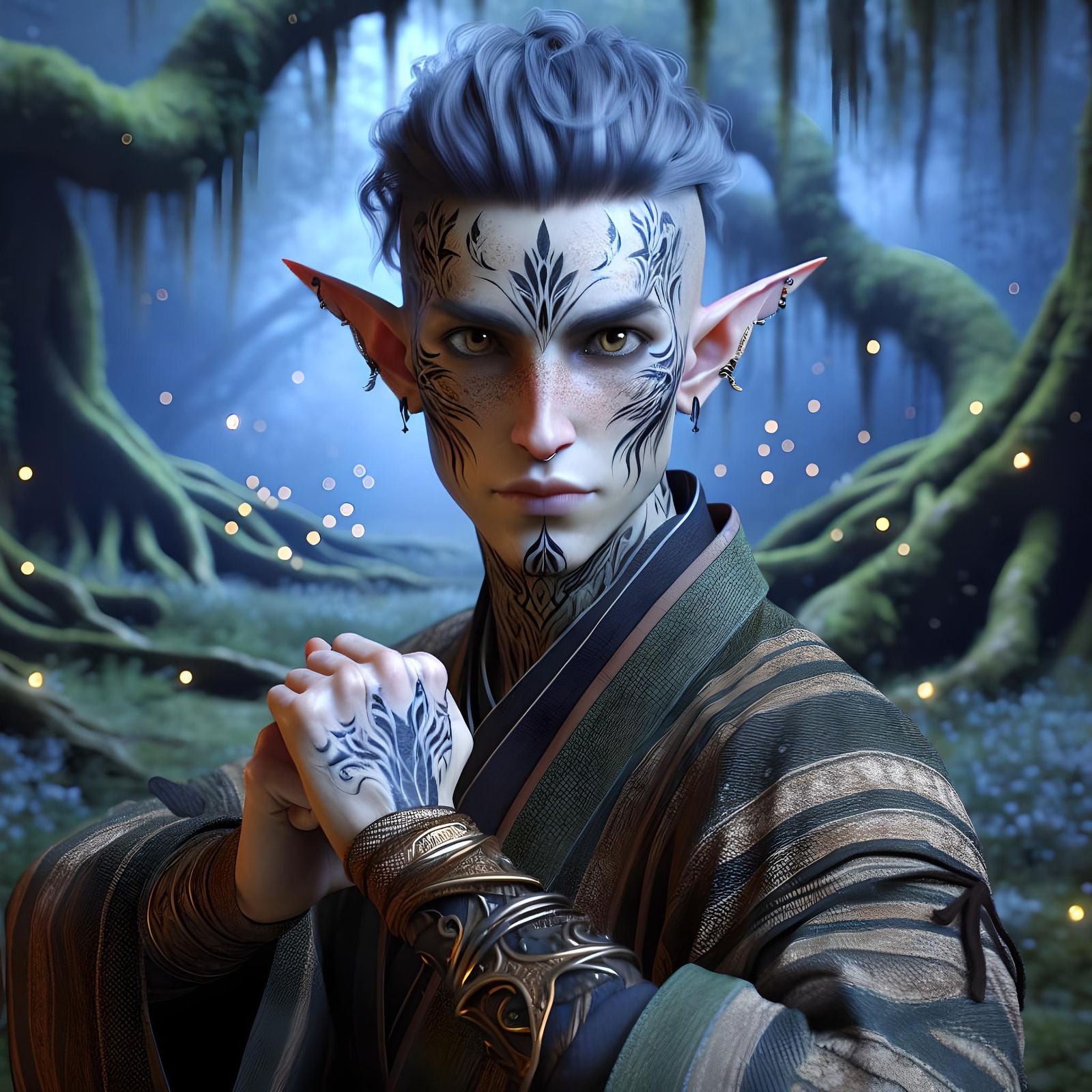 Woodland Elf Monk in Mystic Forest: Fantasy Art