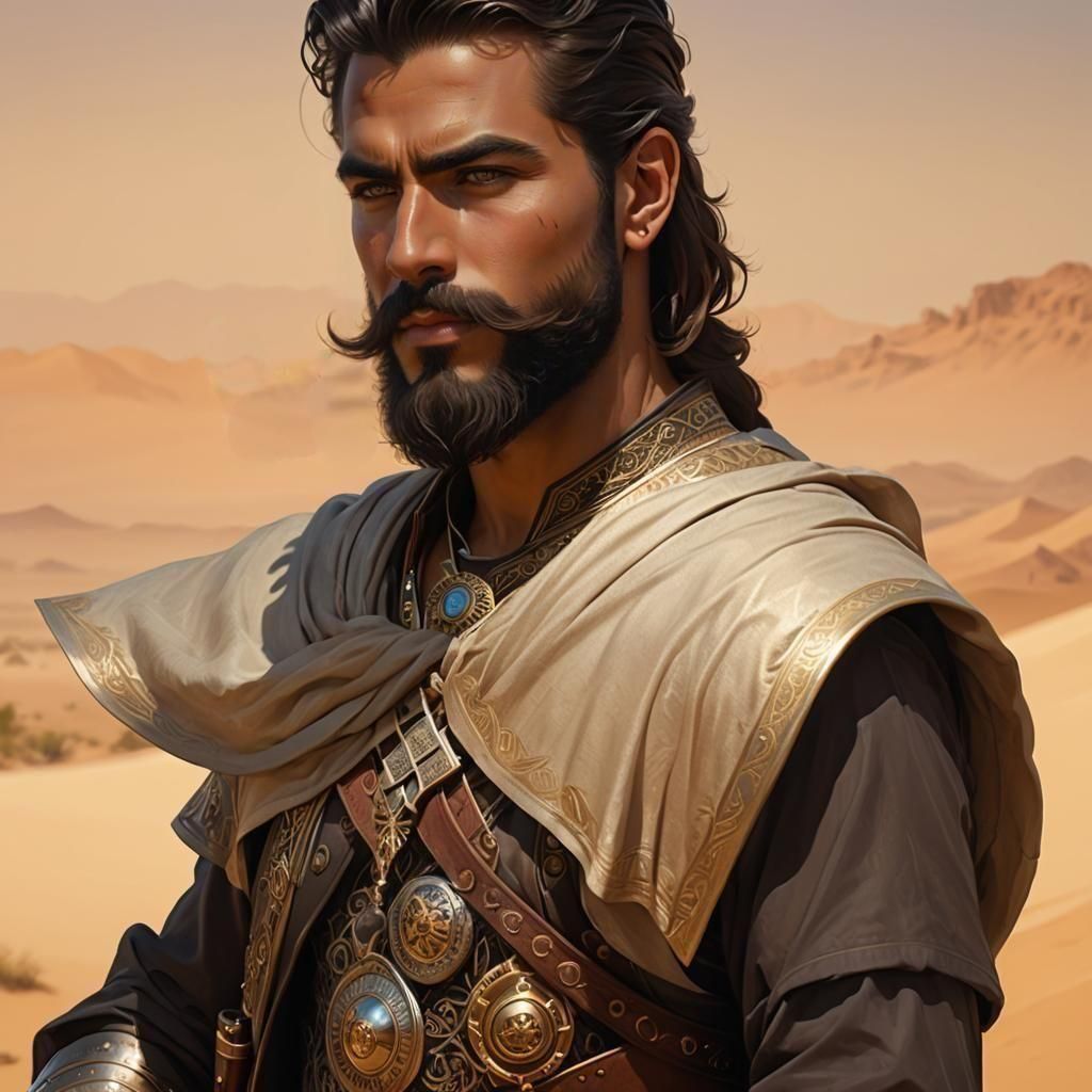 Arabic Inspired Desert Warrior, Digital Matte Painting