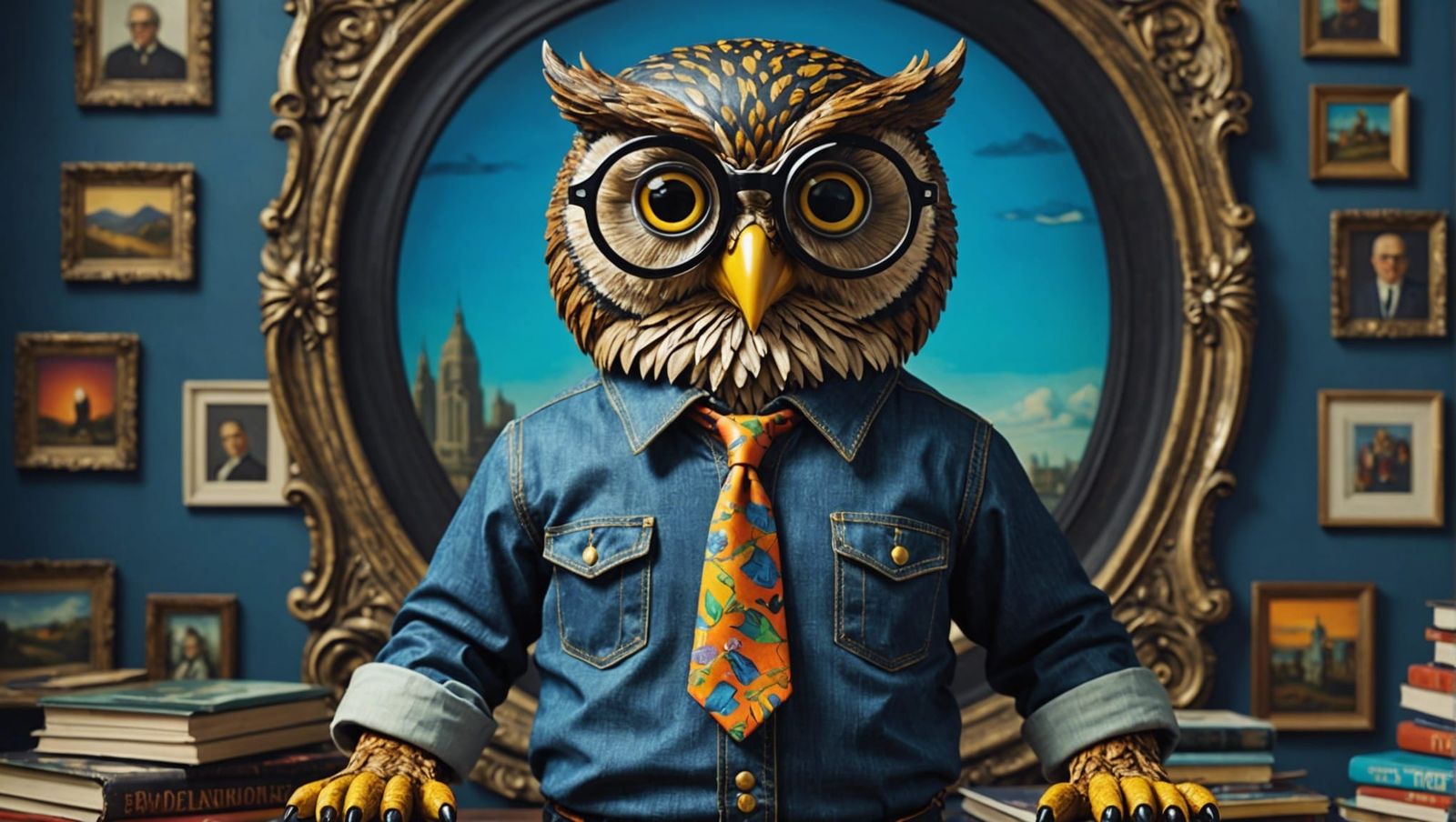 Surreal Anthropomorphic Owl in Vibrant Colors