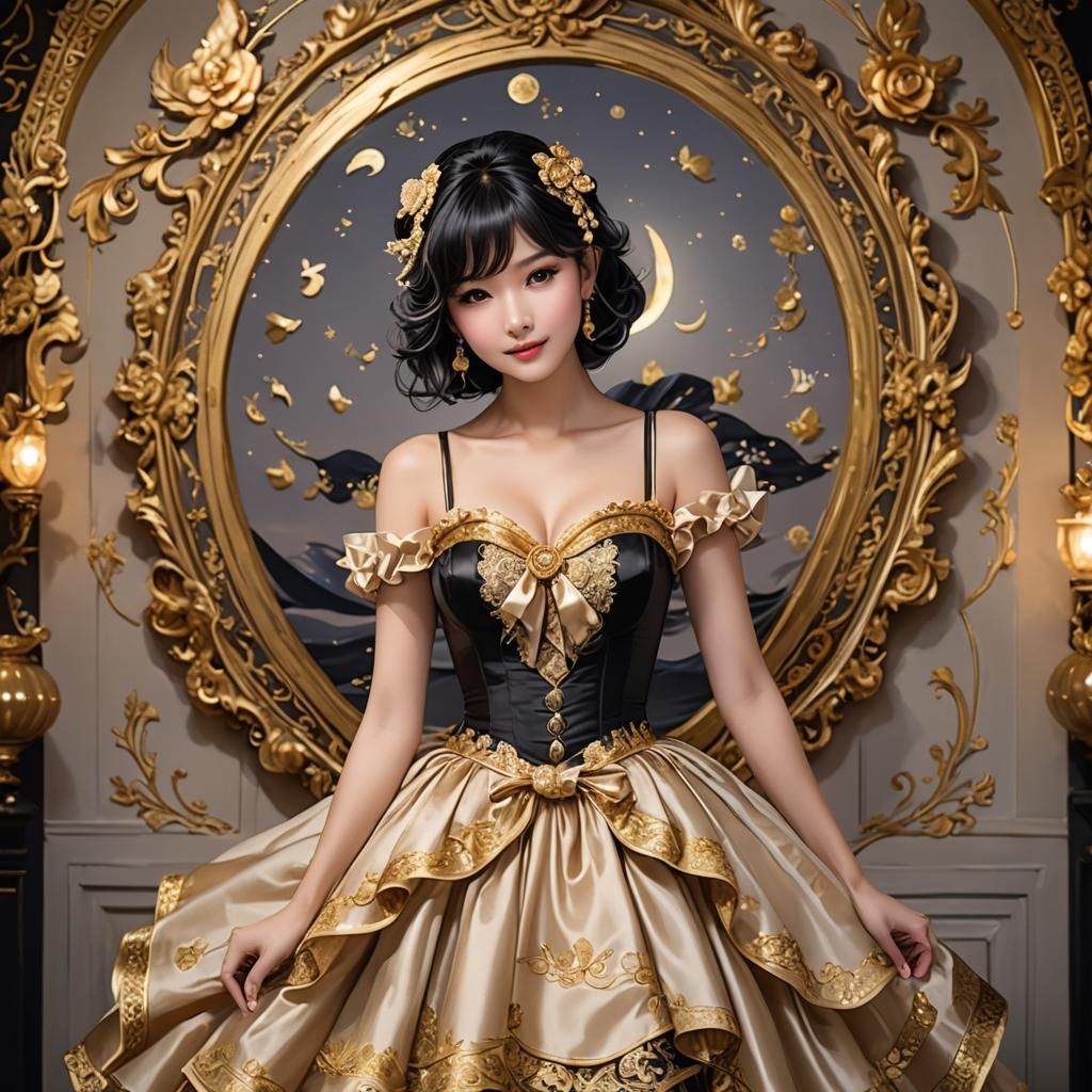Elegant Thai Woman in Rococo Gown