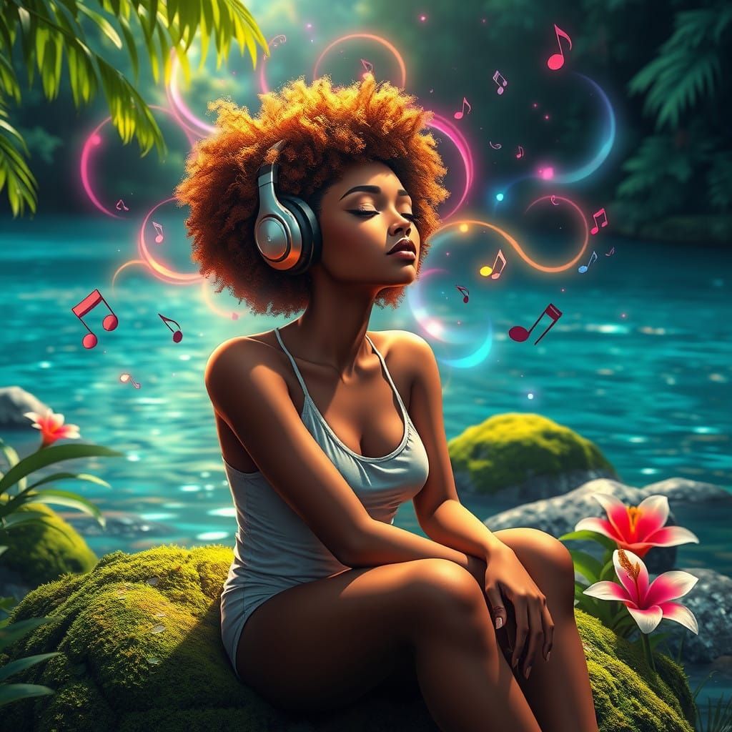 Dreamy Digital Art of Caribbean Goddess in Serene River Land...