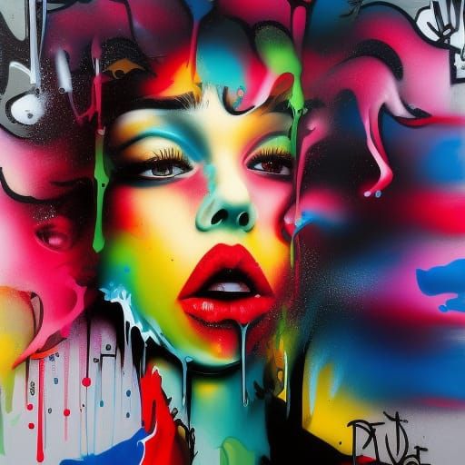 Colorful Graffiti Art with Curly Hair in Street Art Style