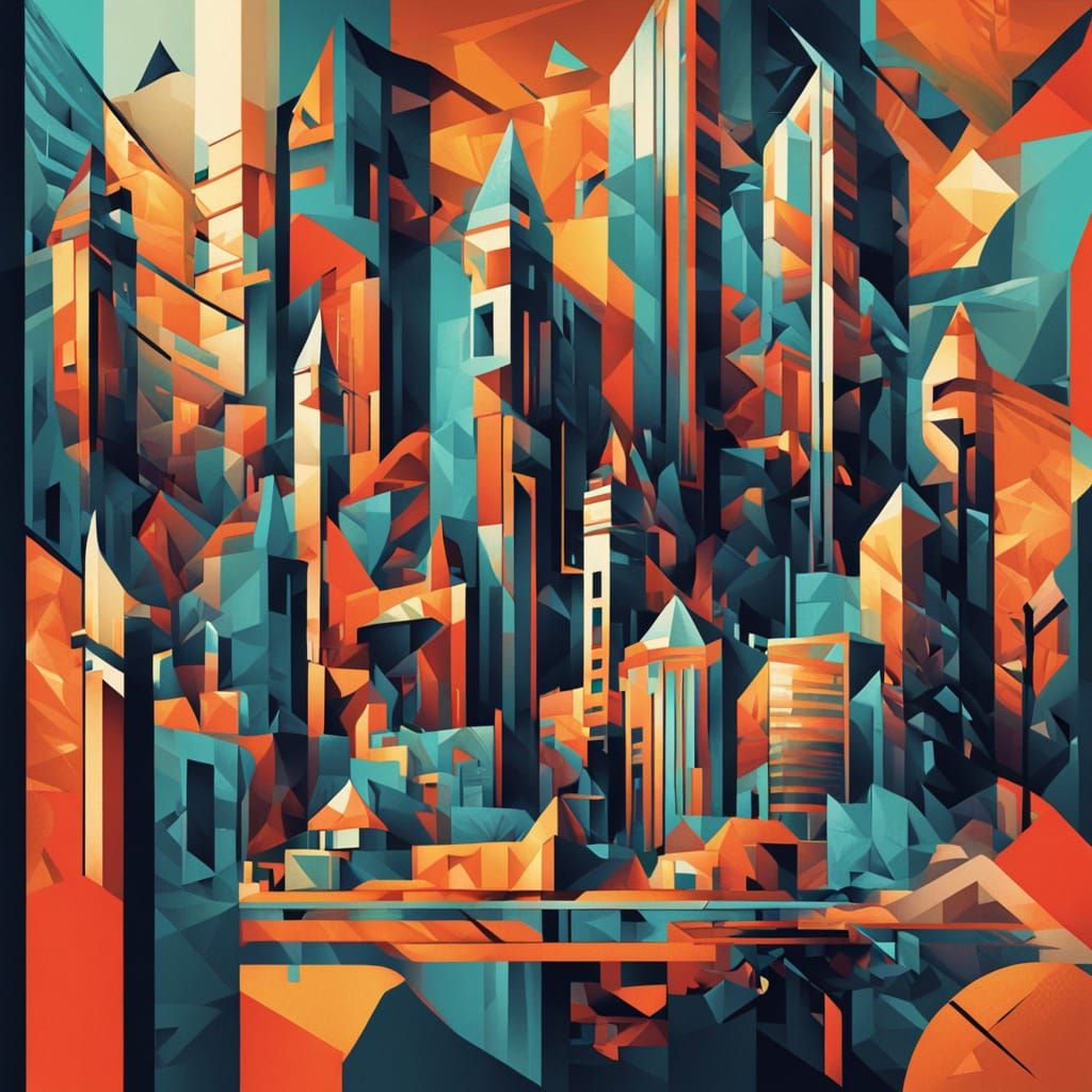Cubist Cityscape with Vibrant, Clashing Colors and Angular L...